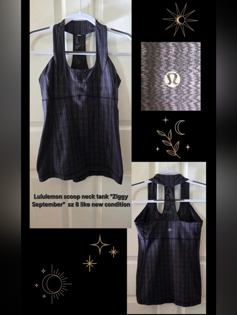 lululemon athletica Black and Gray Ziggy Scoop Neck Tank